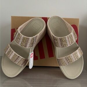 NEW FITFLOP WOMEN’S GOLD SLIDE WEDGE SANDAL